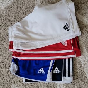 Set of 4 Boys Sz S & M Adidas shorts (blue, blue, red, white) gently used